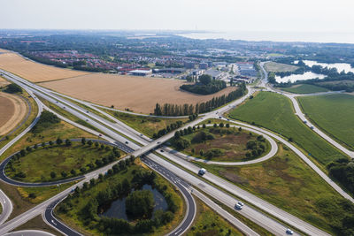 High angle view of road junction