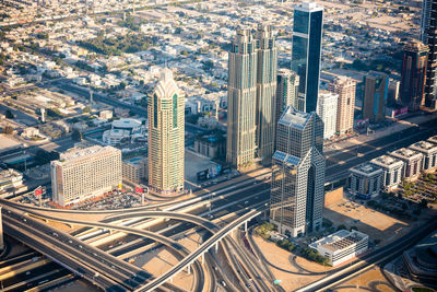 High angle view of street amidst buildings in city