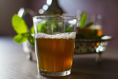 Close-up of drink in glass on table