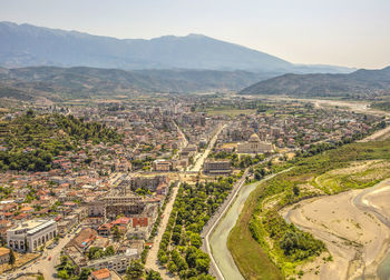 Panorama of the historic city of berat in albania. top view from the castle