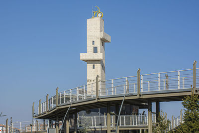 Low angle view of building against clear blue sky