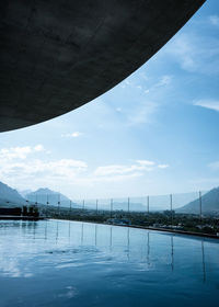 Reflection of clouds in modern pool glassed in