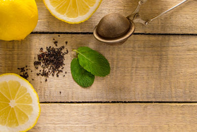 High angle view of sliced lemons on table