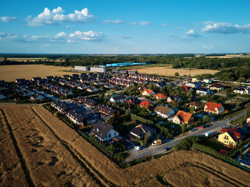 High angle view of townscape against sky