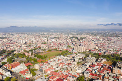 High angle view of townscape against sky