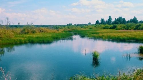 Scenic view of lake against sky