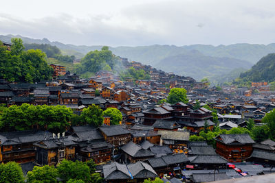 High angle view of townscape against sky