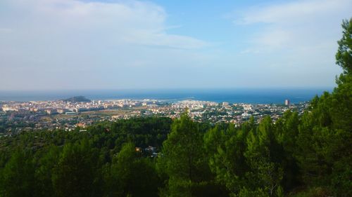 High angle view of townscape against sky