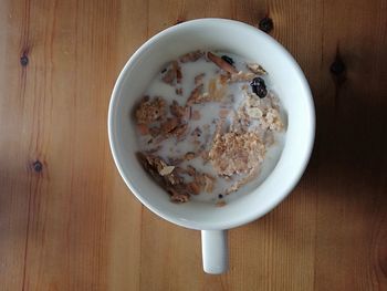 Directly above shot of breakfast served on table