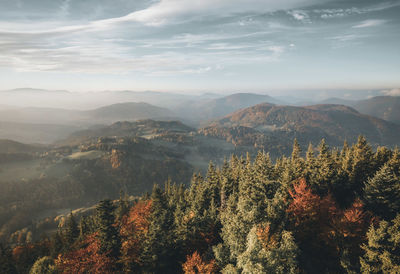 Scenic view of mountains against sky during autumn