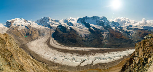 The gorner glacier, with monte rosa mountain, switzerland.