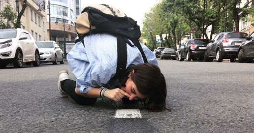 Young woman on city street