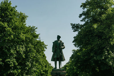 Low angle view of statue against clear sky