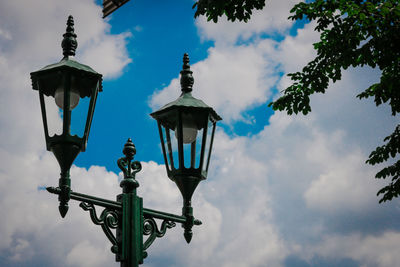 Low angle view of street light against sky