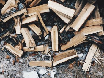 High angle view of firewood