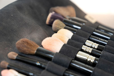 High angle view of make-up brushes