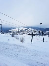 Snow covered landscape against clear sky