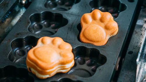 High angle view of dessert in tray