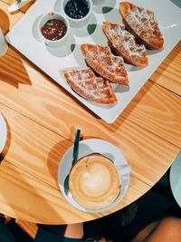 High angle view of coffee on table