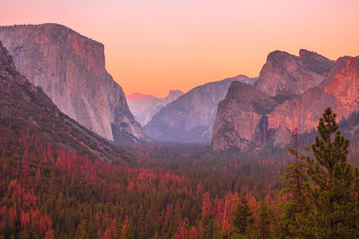 Scenic view of mountains during sunset