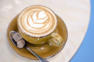 High angle view of coffee on table