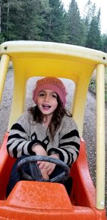 Portrait of smiling girl in snow