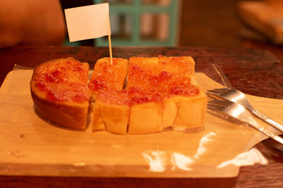 Close-up of ice cream on table