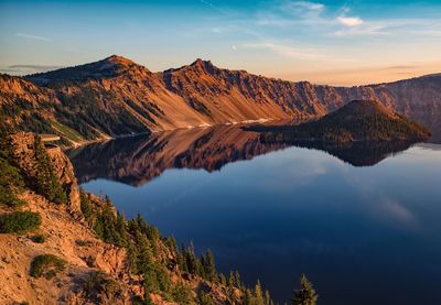 Scenic view of lake against cloudy sky