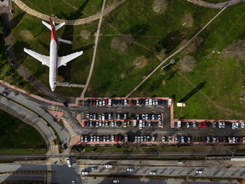 High angle view of buildings in city