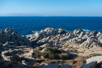 Scenic view of sea against clear sky