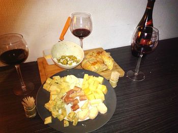 Close-up of served food on table