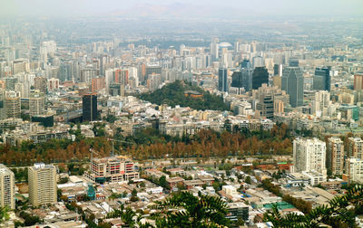 Aerial view of santiago as seen from san cristobal hill in santiago, chile, south america