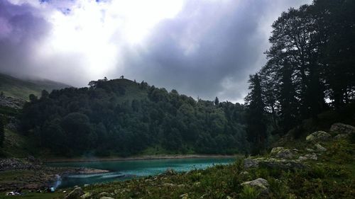 Scenic view of landscape against cloudy sky