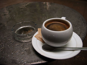 High angle view of coffee on table