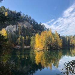 Reflection of trees in lake against sky during autumn