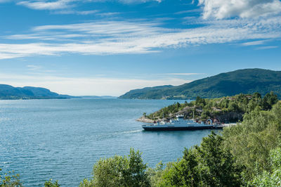 Ferry in a port ready to cross fjord. norway.