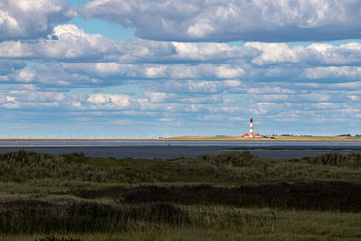 View of the westerheversand lighthouse from st. peter ording