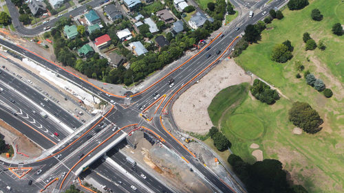 Aerial view of city street