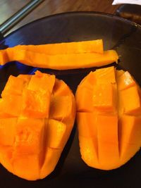 High angle view of orange fruits in bowl