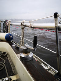 Close-up of rope tied to railing