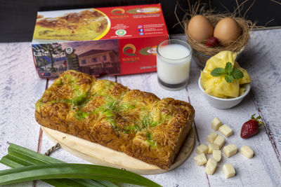 High angle view of food on table