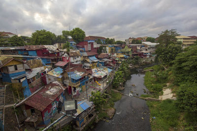 High angle view of townscape against sky