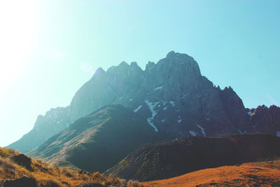 Scenic view of mountains against clear sky