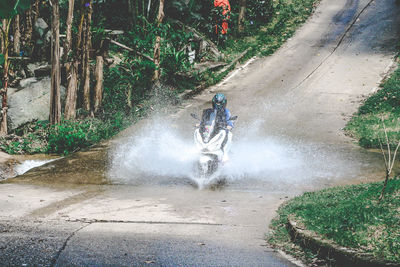 Man riding bicycle on road