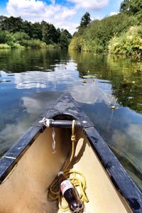 High angle view of bottle on boat in river