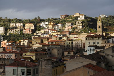 High angle view of townscape against sky