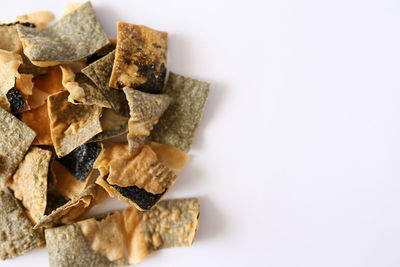 High angle view of food against white background