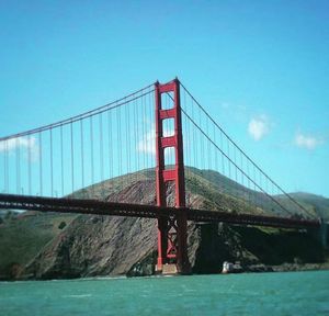 Suspension bridge over river