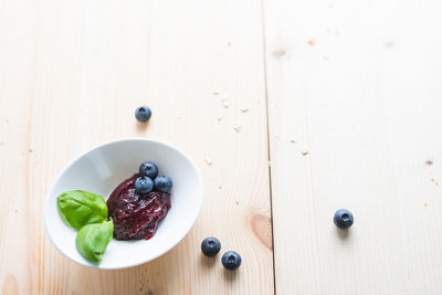 High angle view of breakfast on table