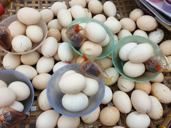 High angle view of eggs in container